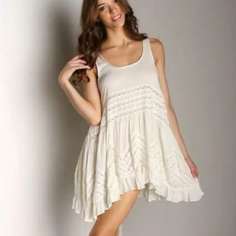 FREE PEOPLE INTIMATELY Trapeze Boho Polkadot Lace Coquette Ruffle Slip Dress